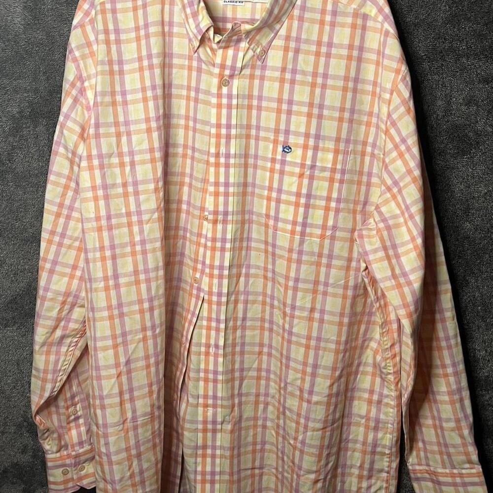 Southern Tide Gingham Button Down‎ Peach Pink Yellow XL